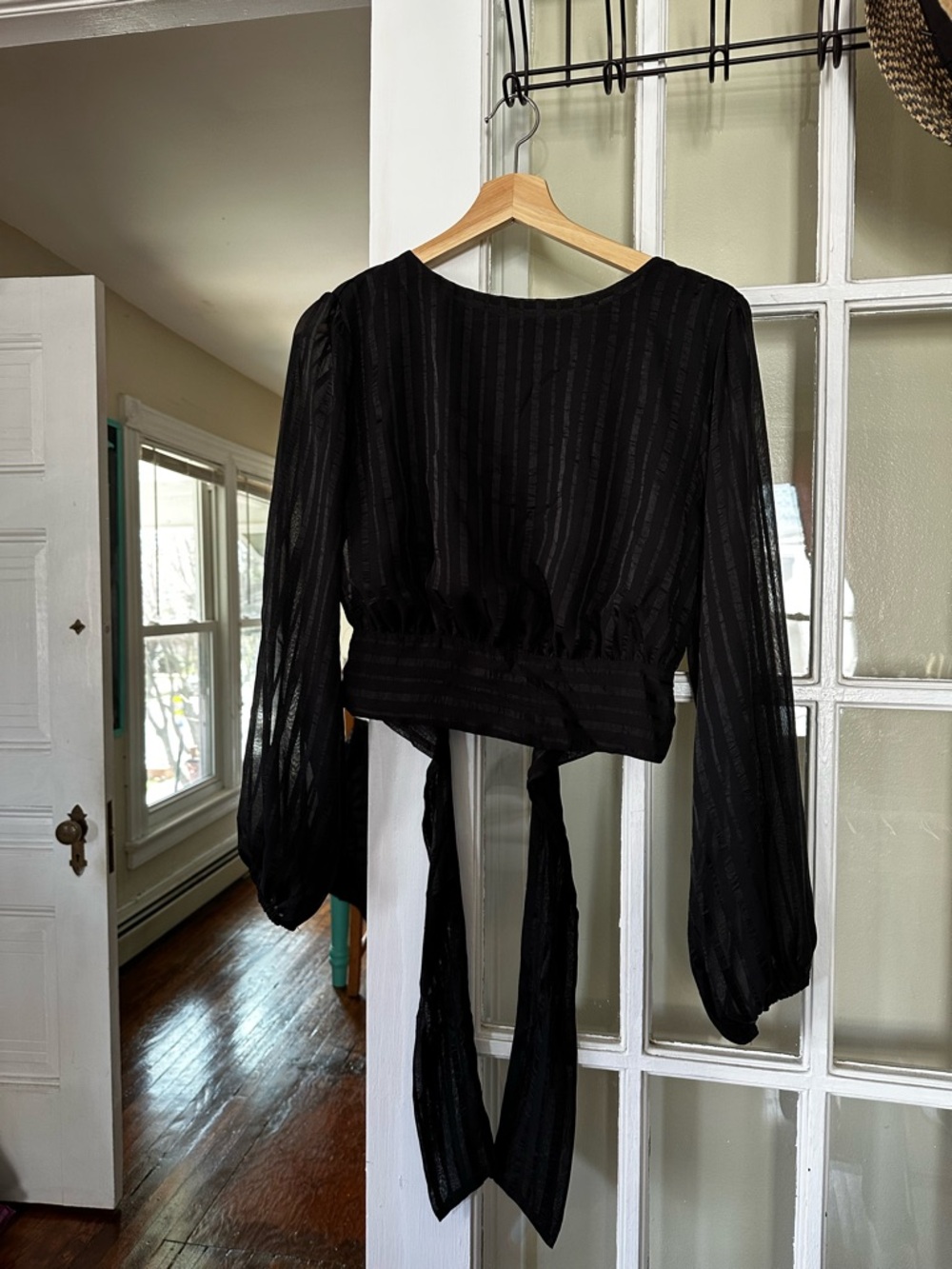 Lulu's Black Tie-Back Long Sleeve Blouse
